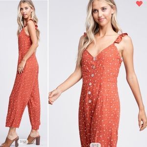 Crescent Diamond Print Smocked Cami Jumpsuit; NWT.